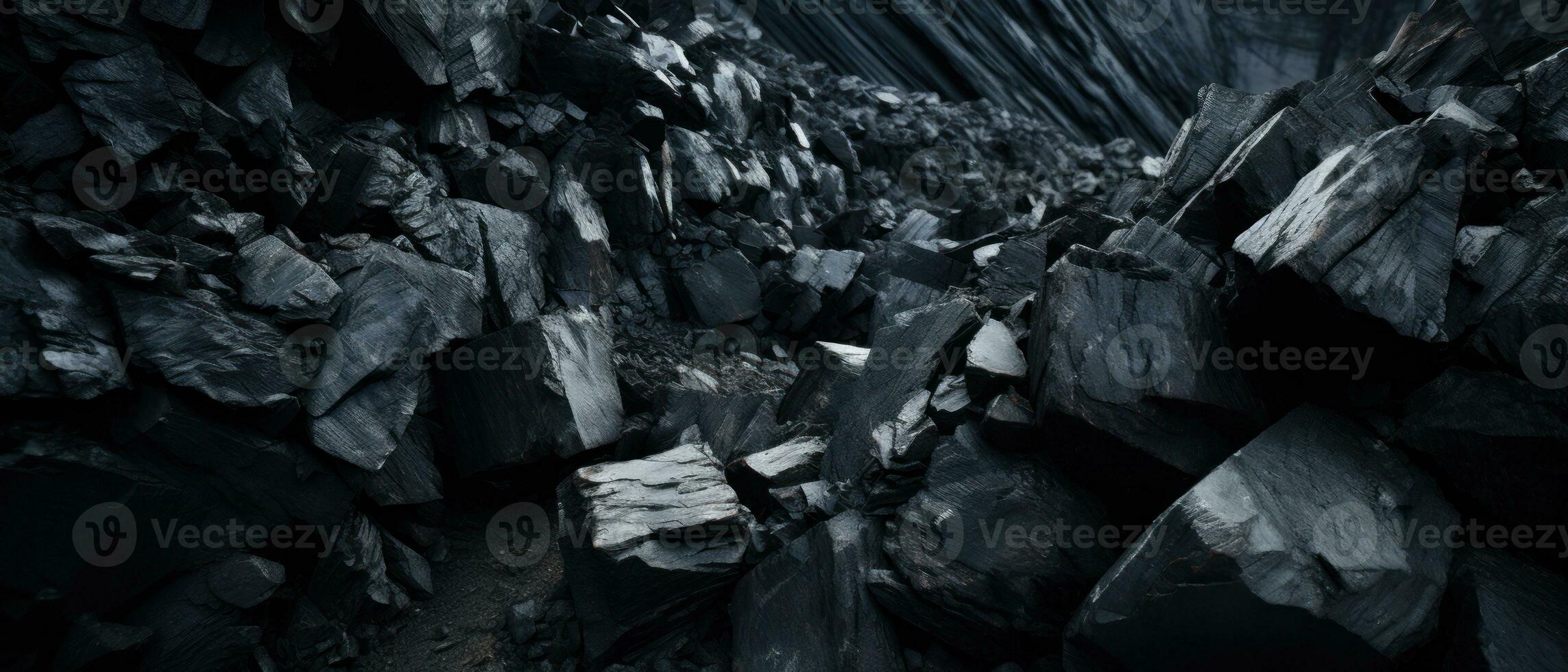 AI generated Close-up of a dark, heavy heap of varied coal. AI generative. photo