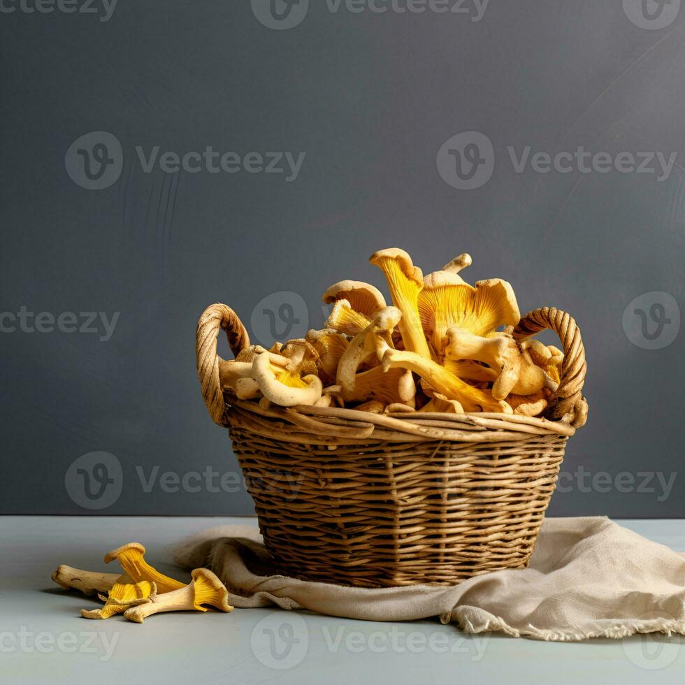 Basket with chanterelle mushrooms photo