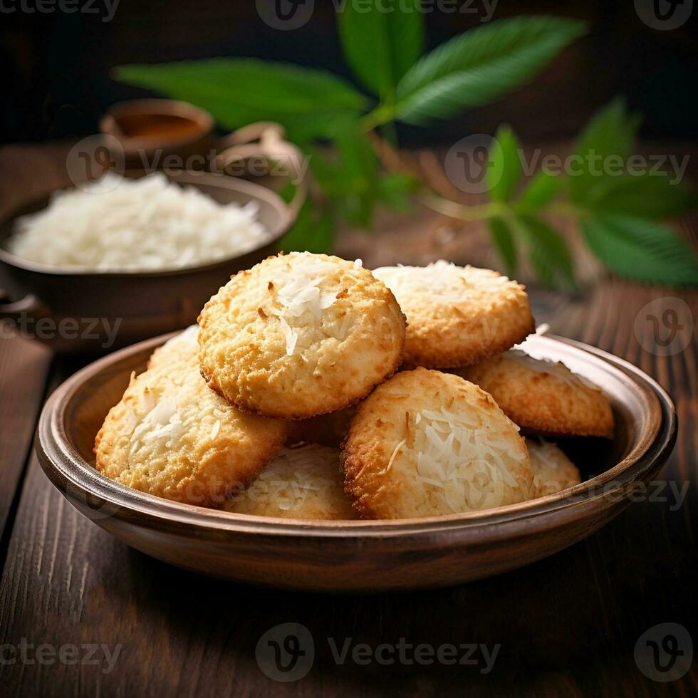 AI generated Coconut cookies in plate photo