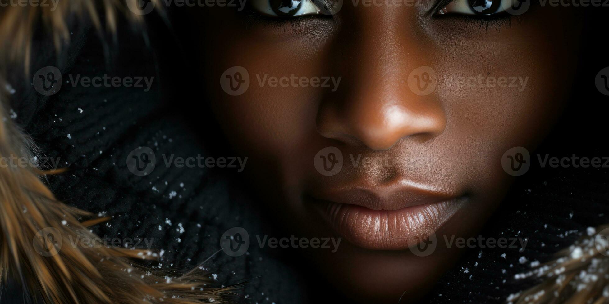 AI generated Ethereal beauty in winter, Woman with striking eyes. AI generative. photo