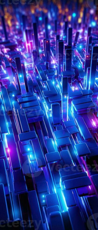 AI generated A visually striking vertical background with an intricate pattern of lines and lights, depicting a high-tech, digital world. photo