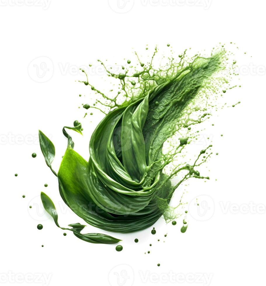 AI generated Spirulina splashed with drops photo