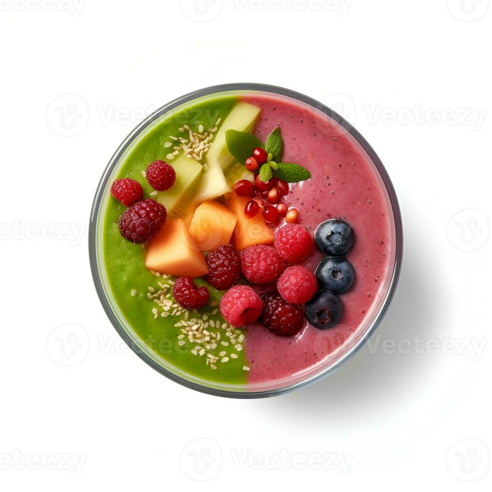 AI generated Smoothies  with spinach and raspberry  and berries photo