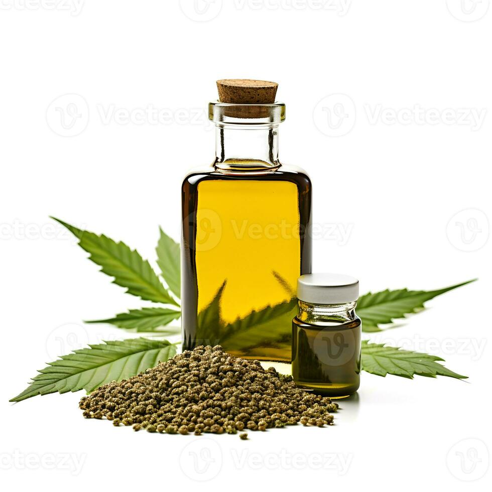 AI generated CBD oil in bottle on white backgrounds.Ai generative. illustration photo