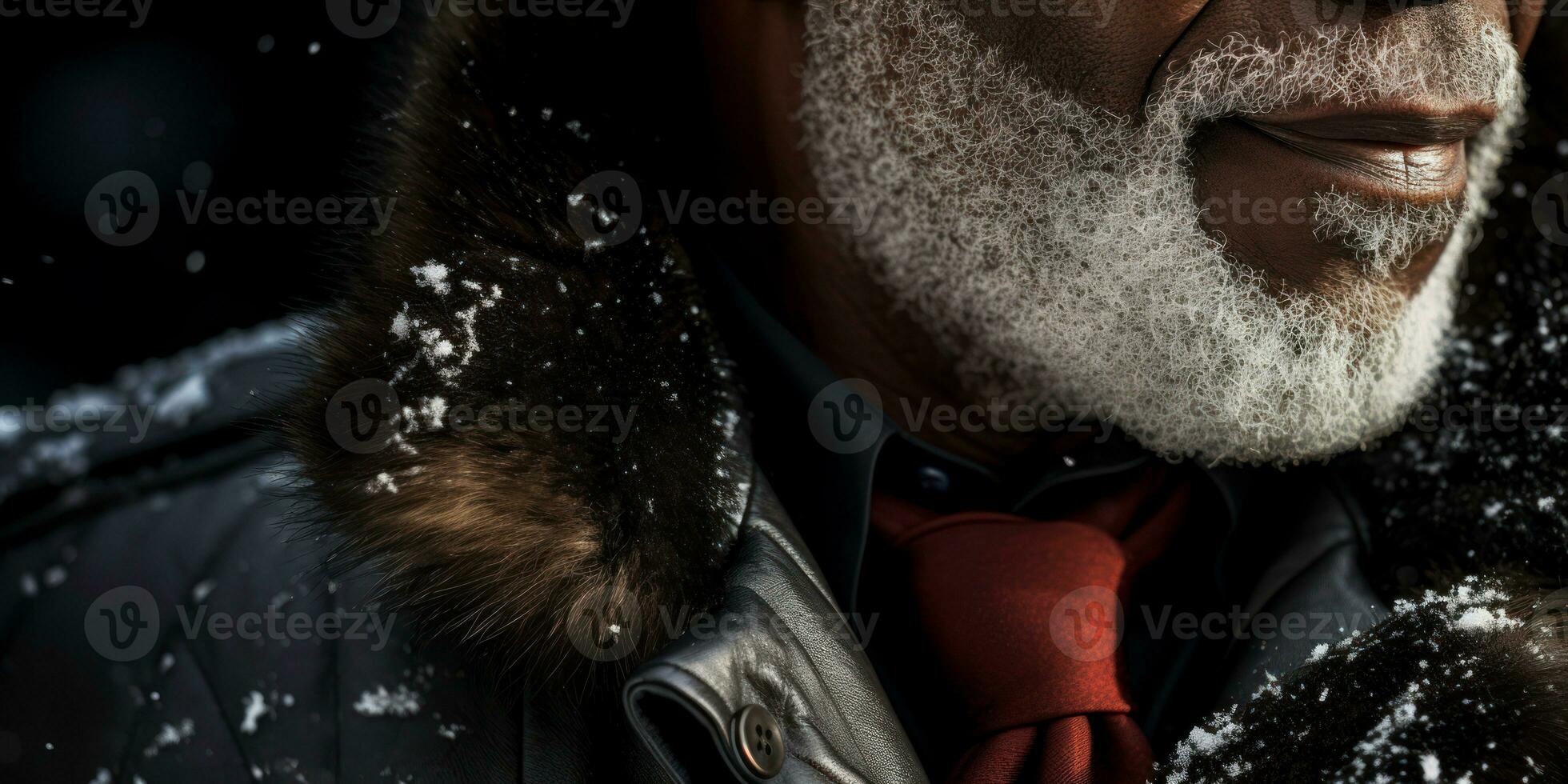 AI generated Black senior man with a white beard in winter coat. AI generative. photo