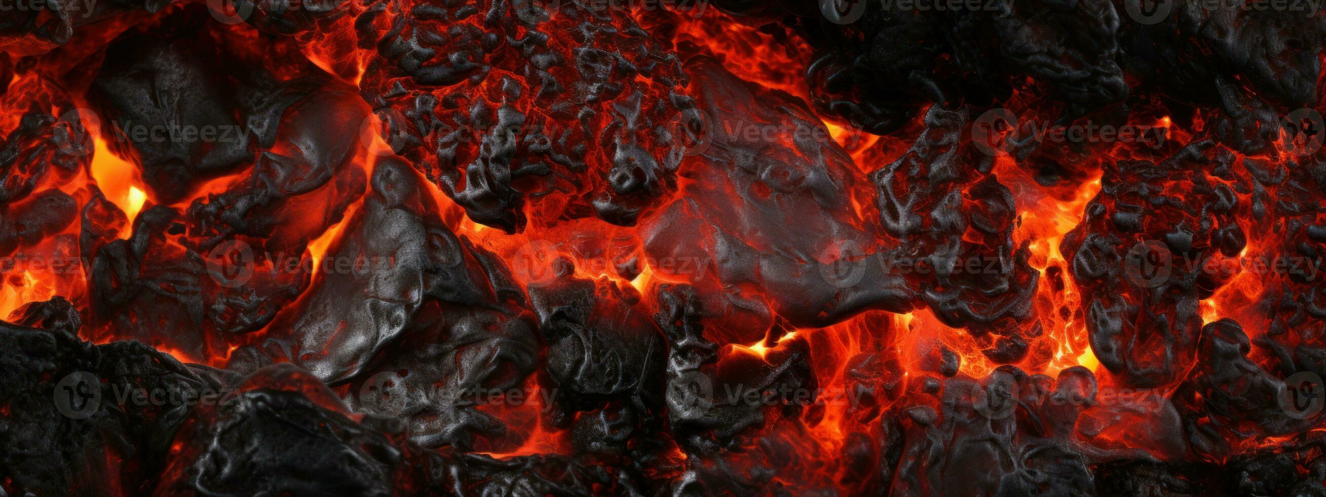 AI generated Intense close-up of lava flow and charcoal fire. AI generative. photo