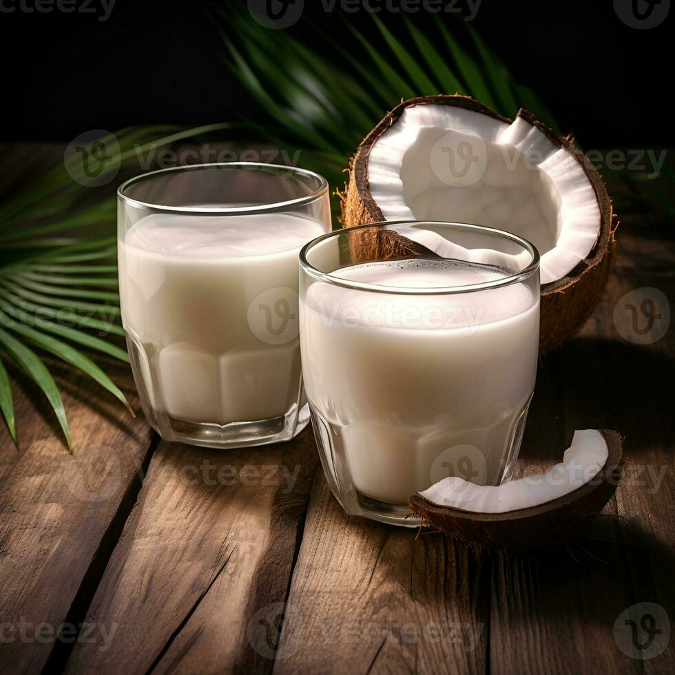 AI generated Coconut milk and coconuts photo