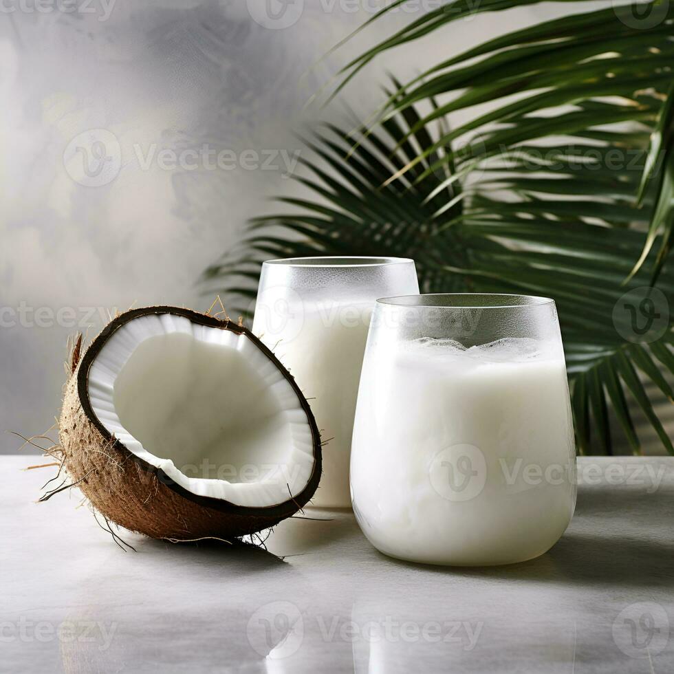 AI generated Coconut milk and coconuts photo