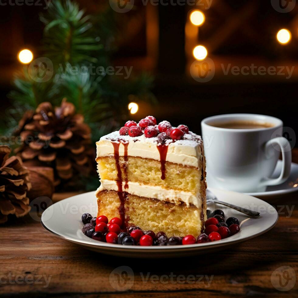 AI generated Cup of  hot chocolate drink with homemade traditional pie photo