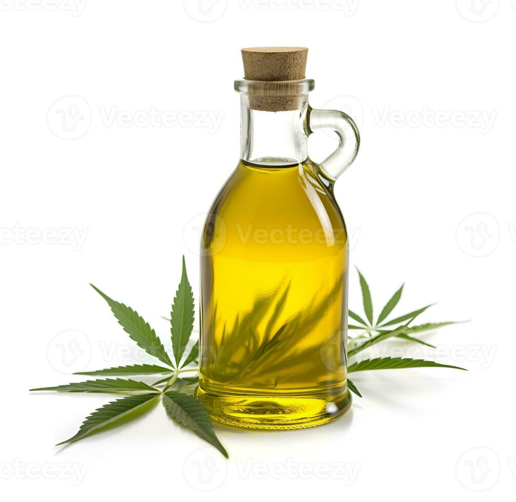 AI generated CBD oil in bottle on white backgrounds. photo