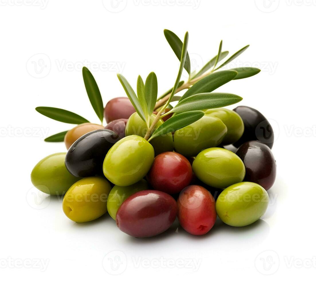 AI generated Mix of olives fruits on white backgrounds. Generated AI photo