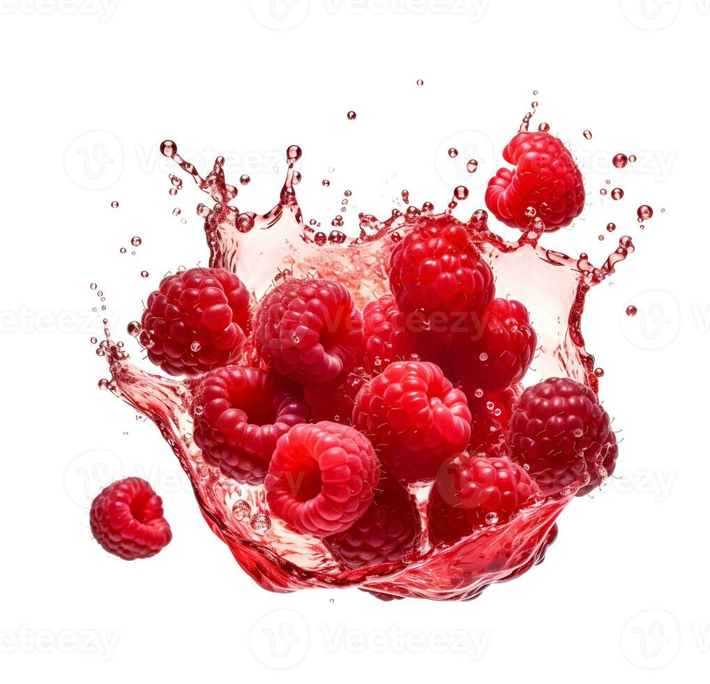 AI generated Raspberry with splash juice photo