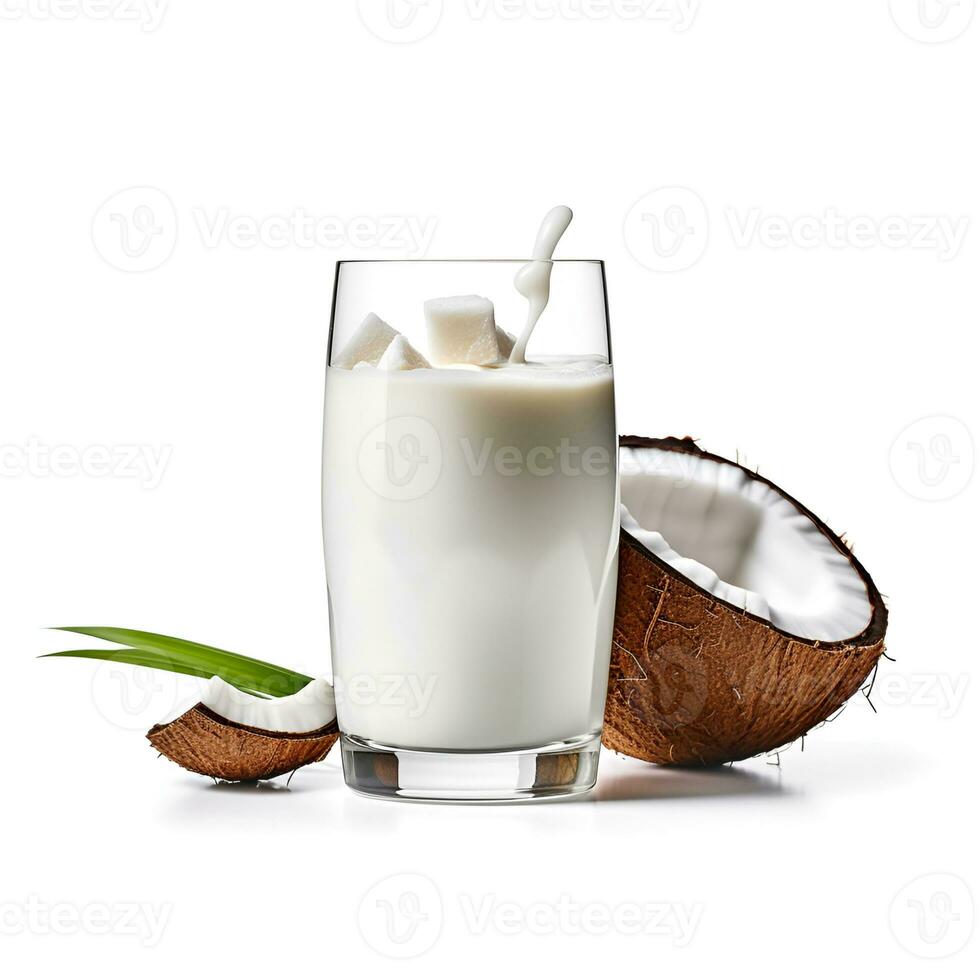 AI generated Coconut milk drink and cut coconuts photo