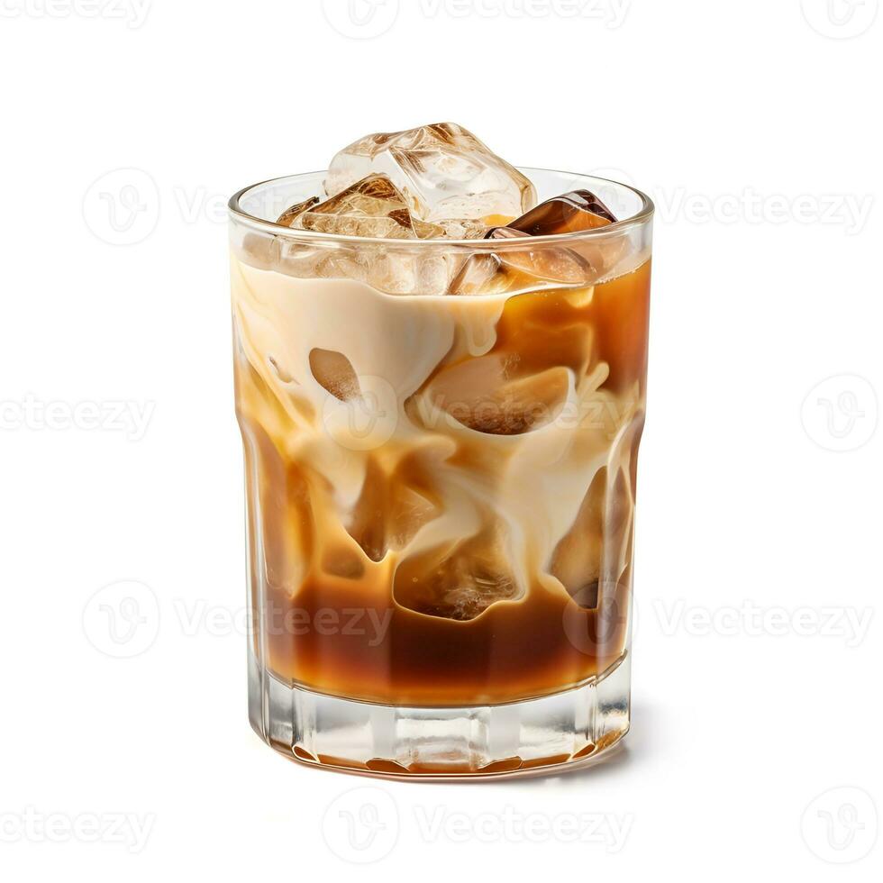 AI generated Glasses of coffee milk and rum in glass on white backgrounds. Generated AI photo