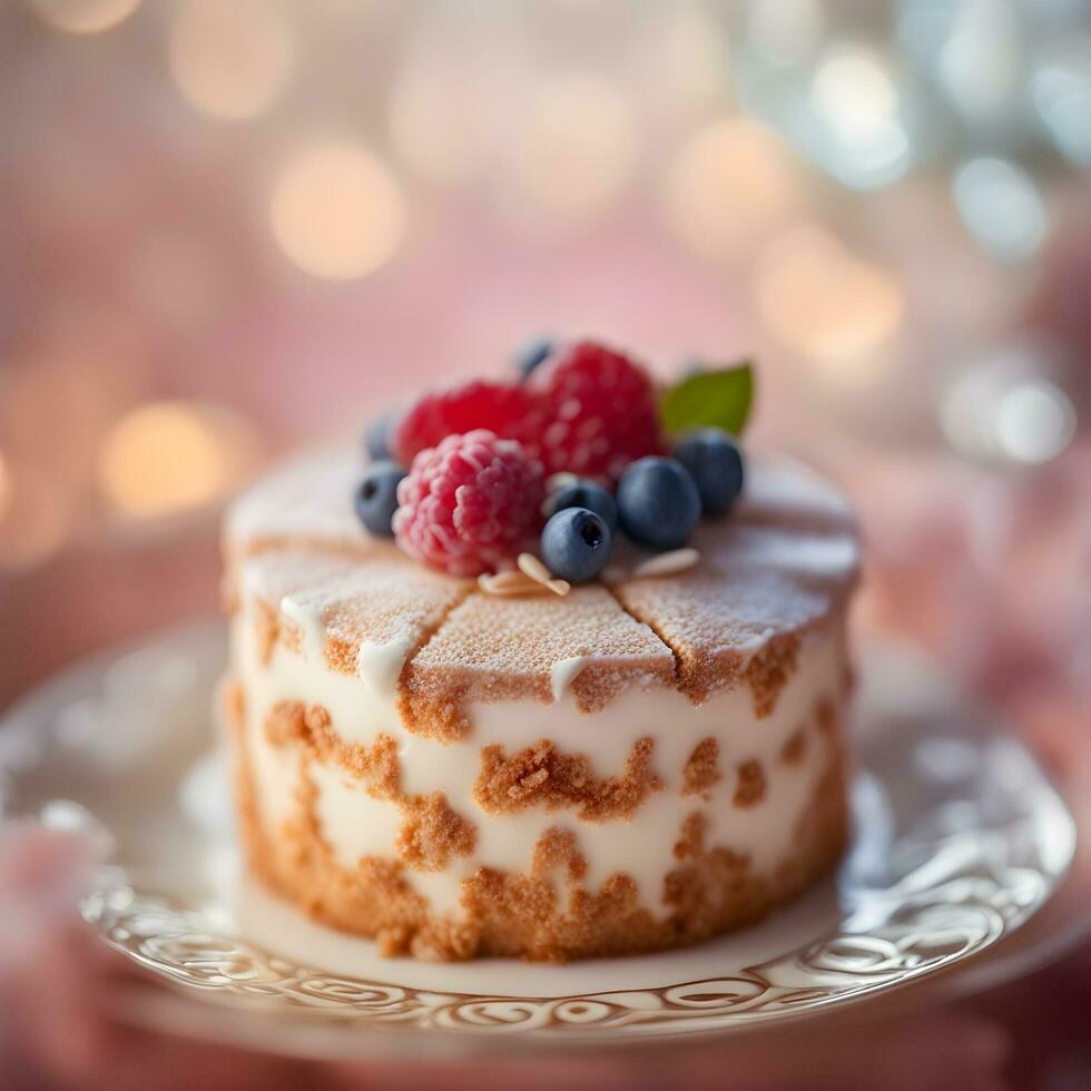 AI generated a small cake with berries on top photo