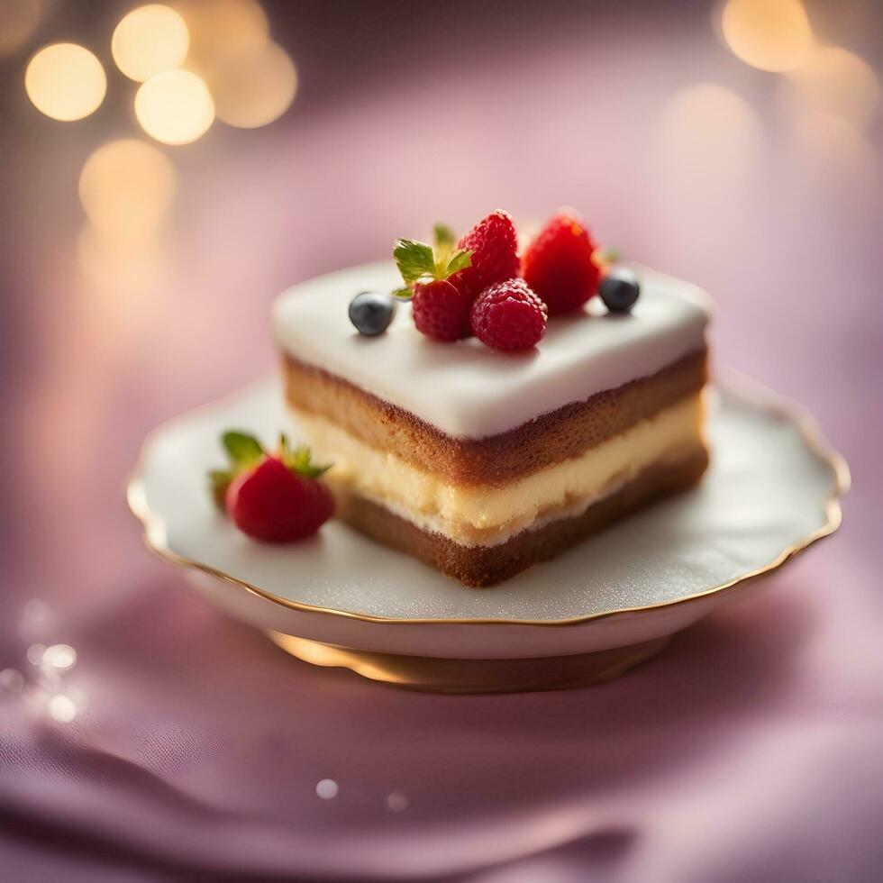 AI generated a piece of cake with berries on top photo