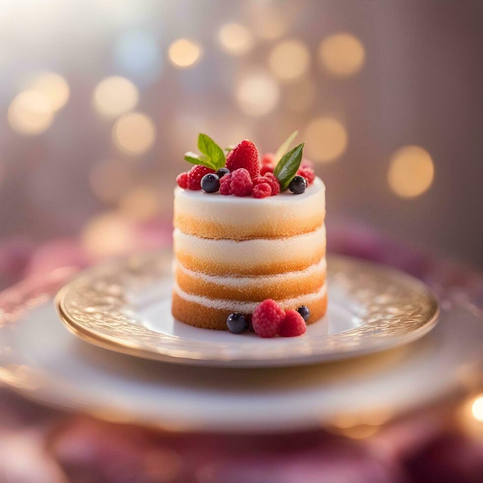 AI generated a small cake with berries on top on a plate photo