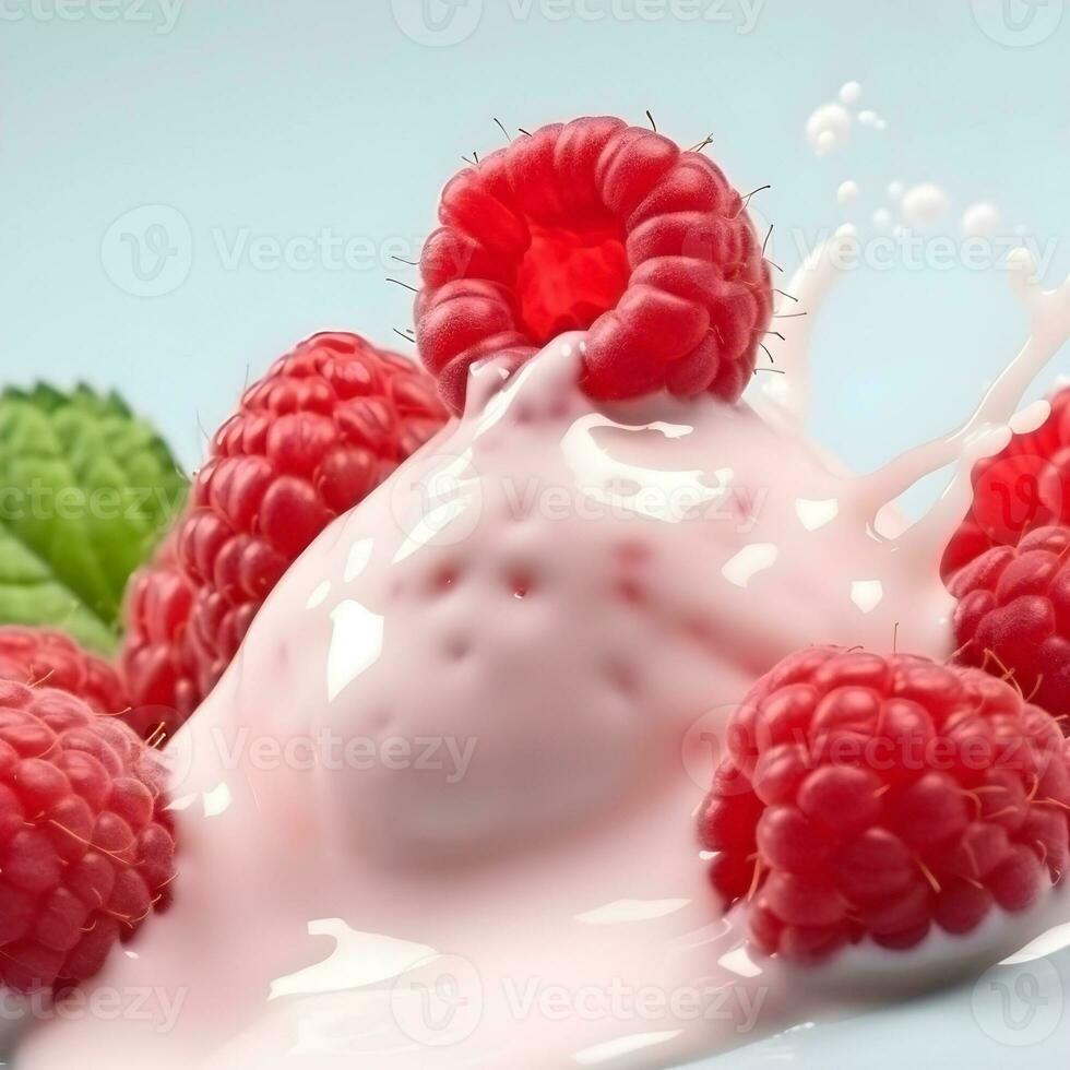 AI generated Splash yogurt with raspberry photo