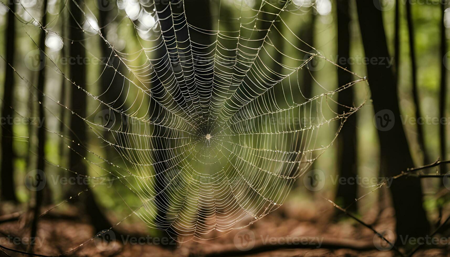 ai generado un araña web en el medio de un bosque foto