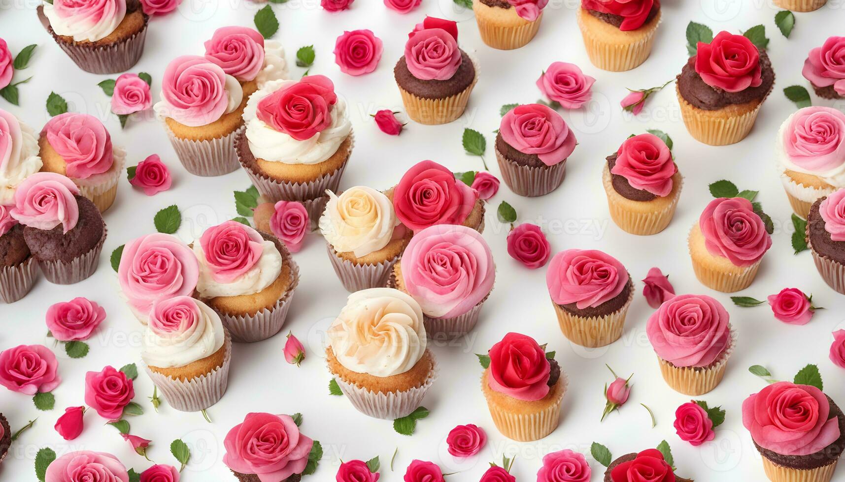 AI generated many cupcakes are arranged in a circle with roses photo