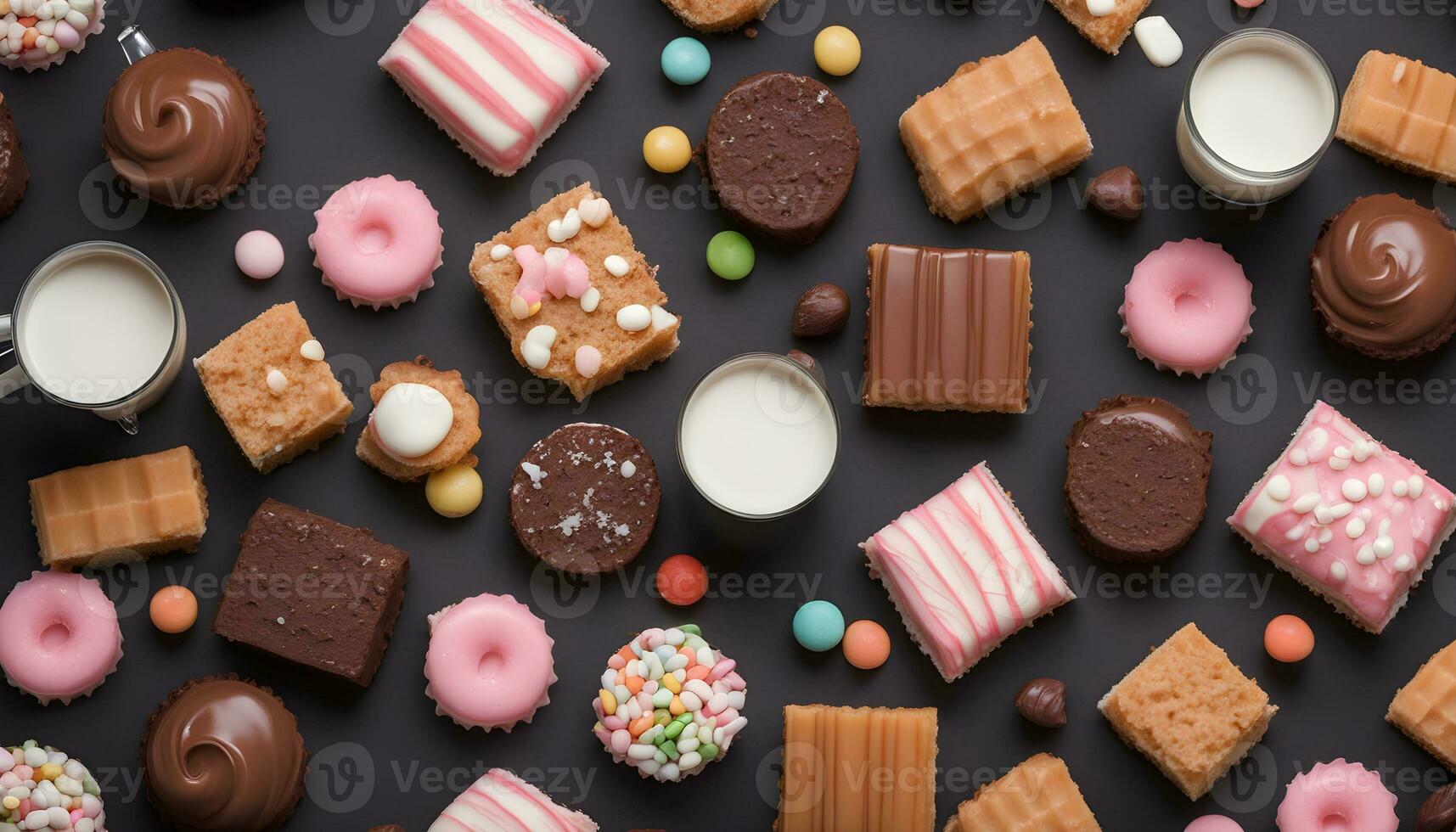 AI generated various types of chocolate and cookies on a black background photo