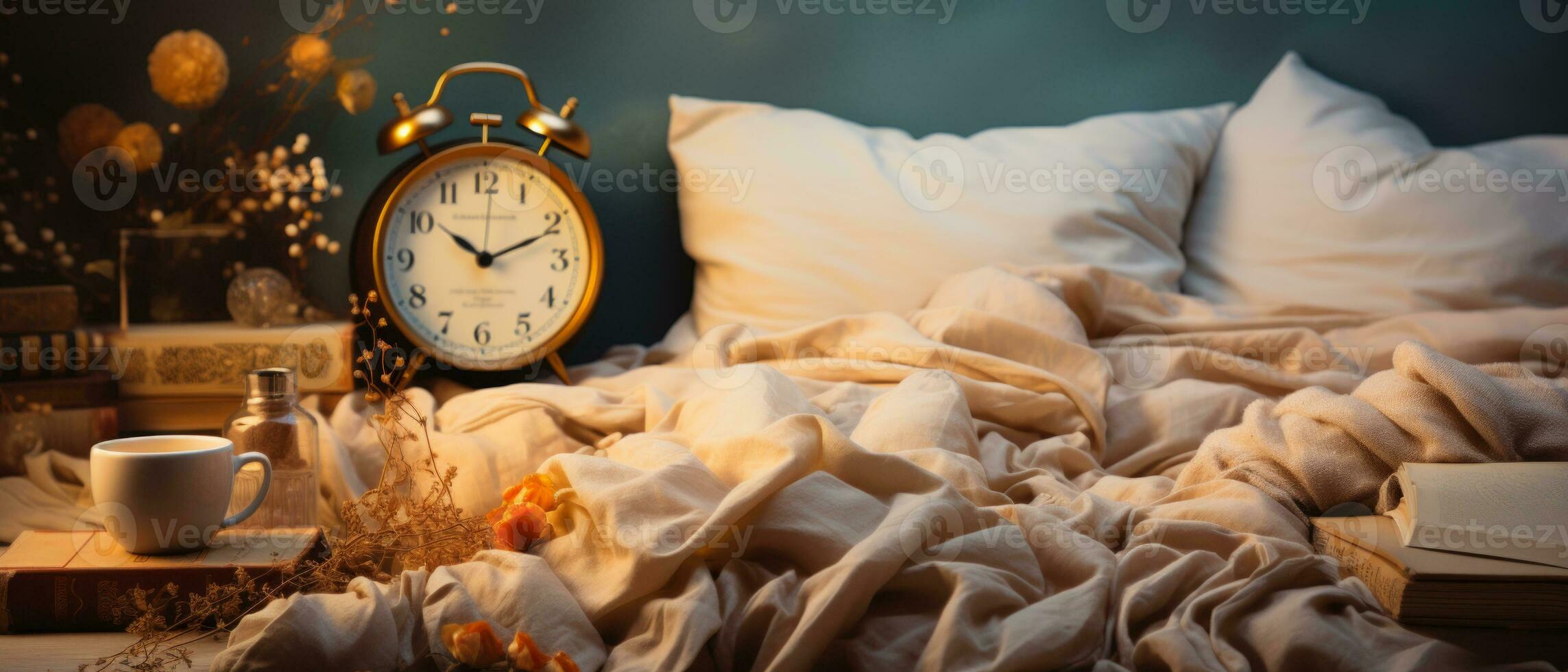 AI generated Cozy Evening Bedtime with Books and Candle photo