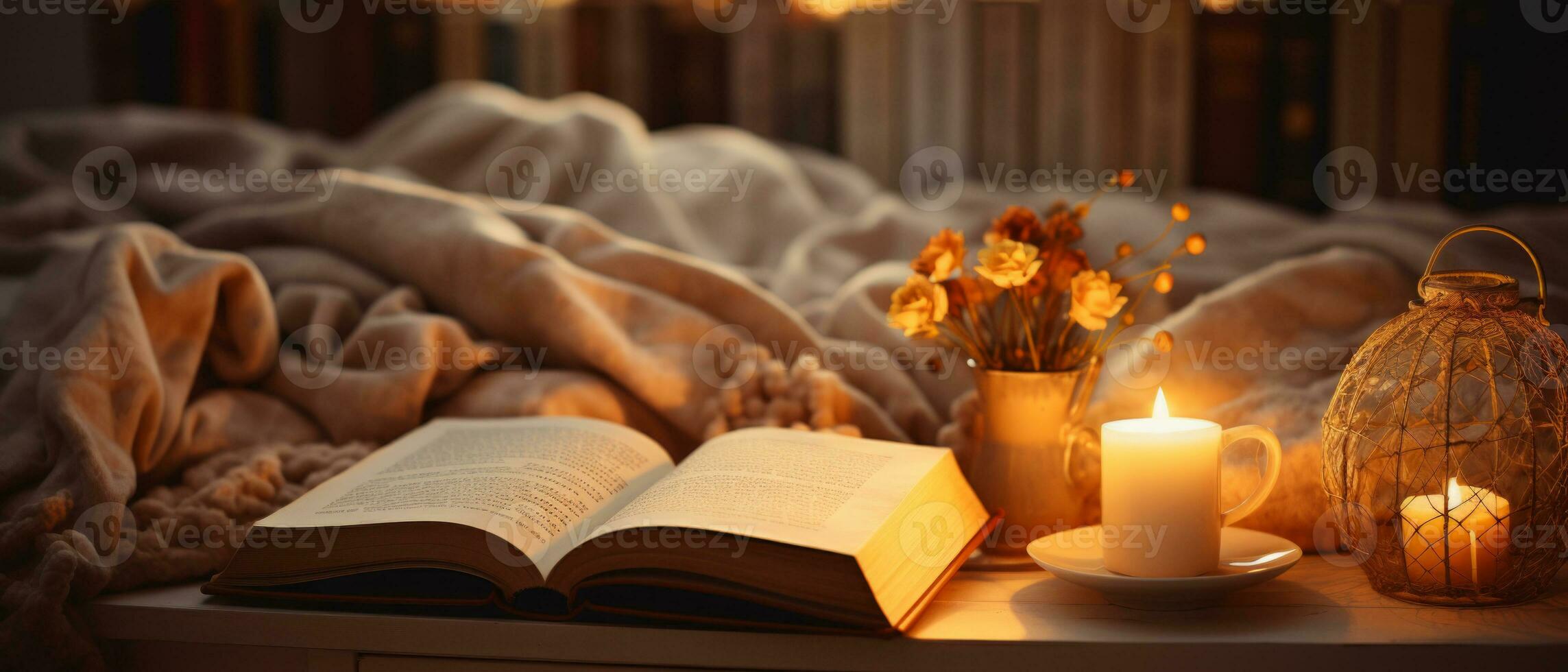 AI generated Cozy Reading Nook with Warm Lantern Light photo