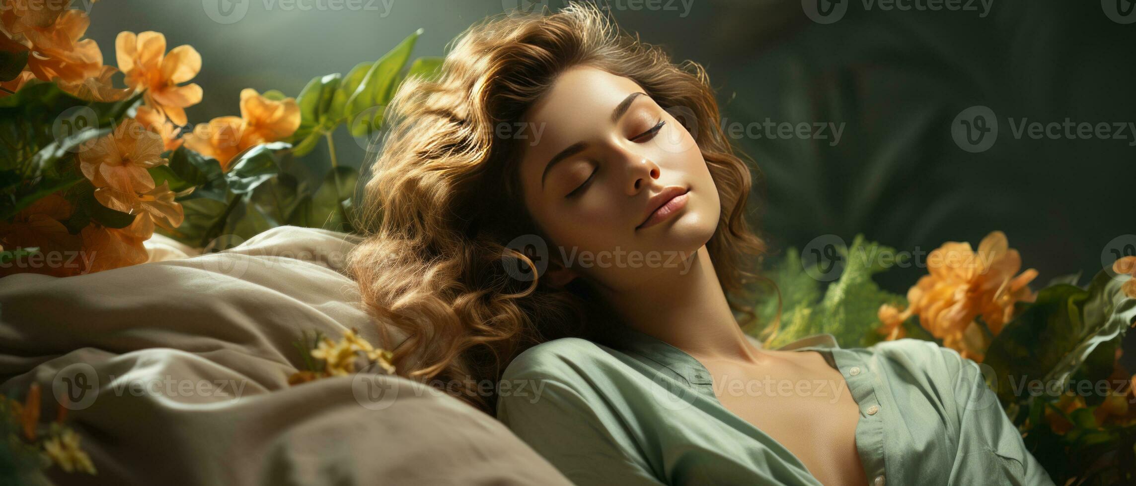 AI generated Serene Nap Amongst Lush Indoor Plants photo