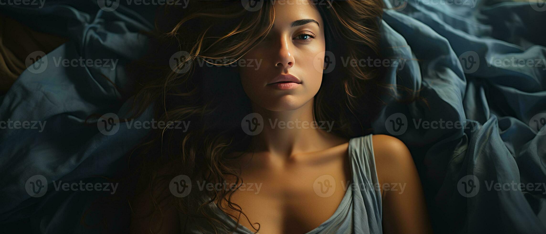 AI generated Morning Serenity with a Young Woman in Bed photo