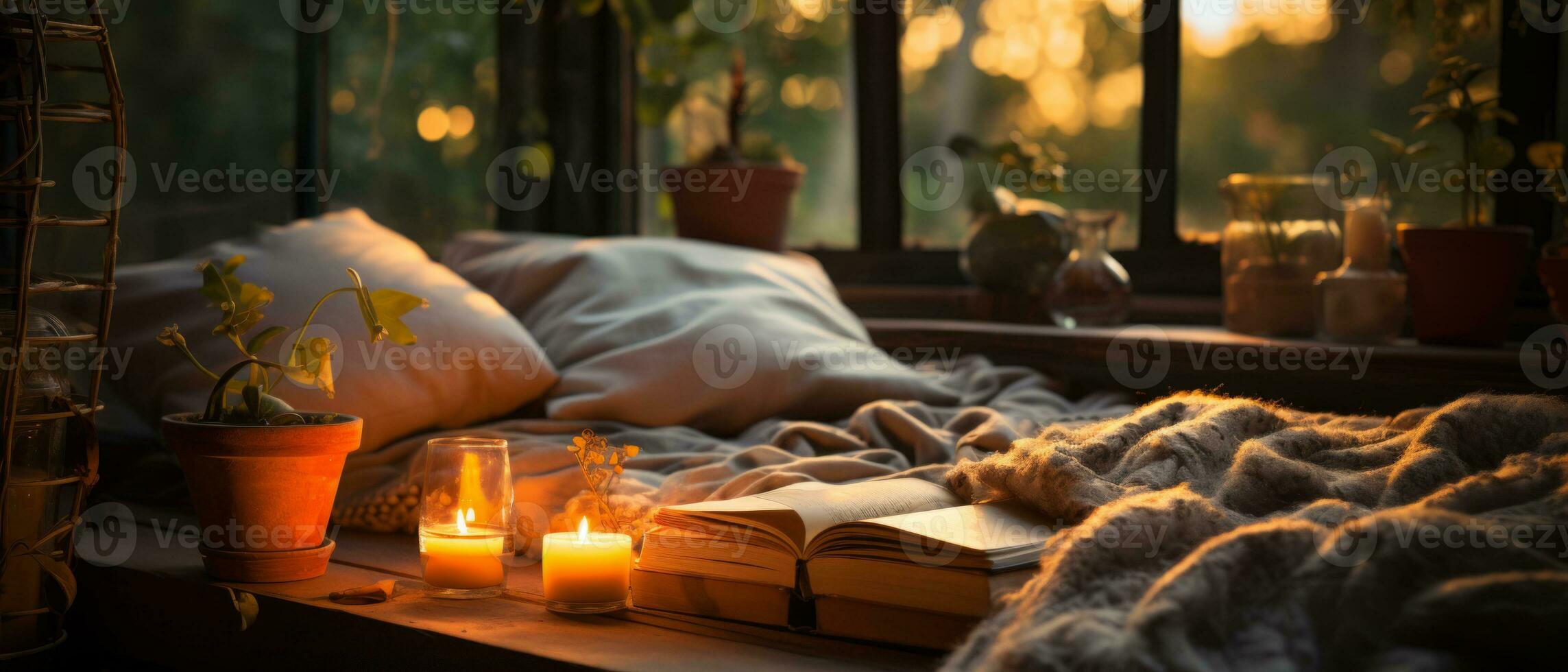 AI generated Cozy Reading Nook with Warm Lantern Light photo