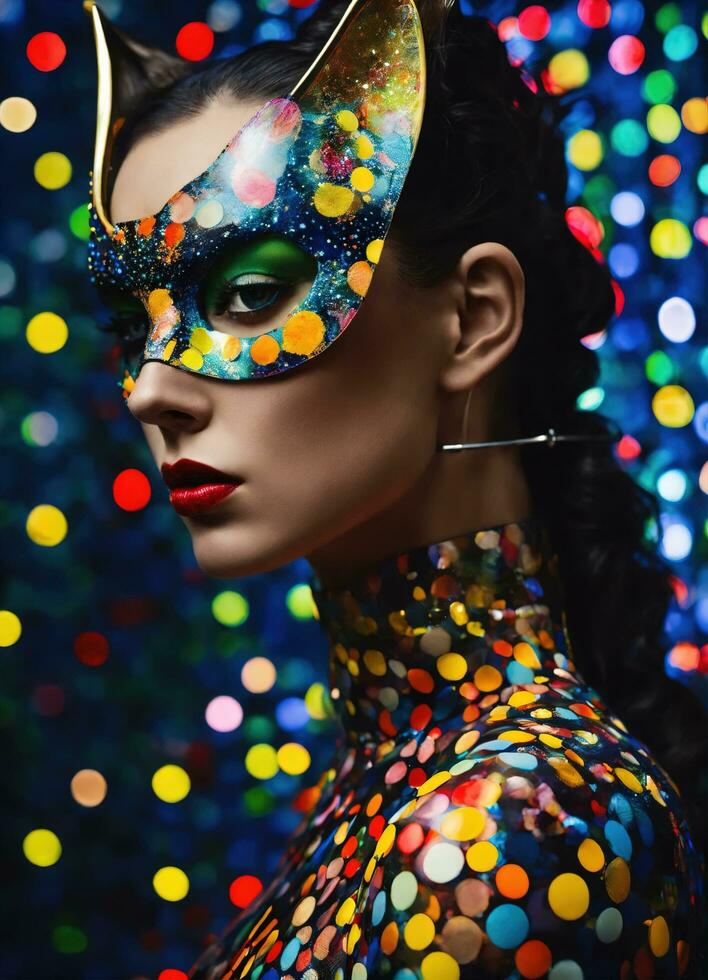 AI generated Fashion shot of a beautiful woman in a carnival mask. ai generative. ai generative photo