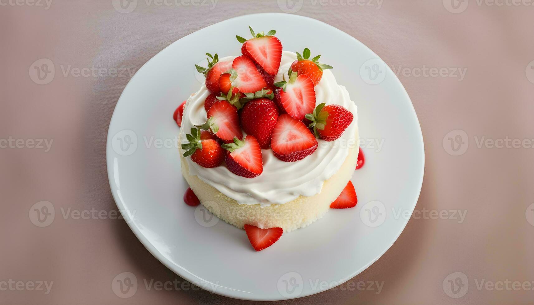 ai generado un pastel con azotado crema y fresas en parte superior foto