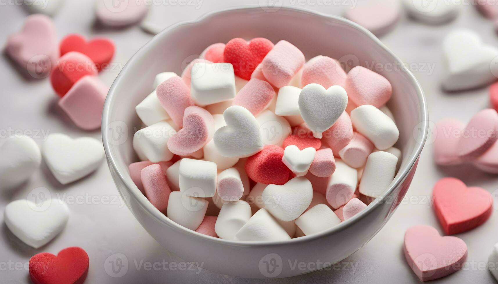 AI generated a bowl filled with marshmallows and hearts photo