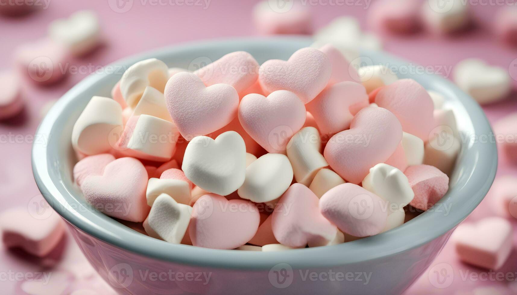 AI generated a bowl filled with marshmallows and hearts photo