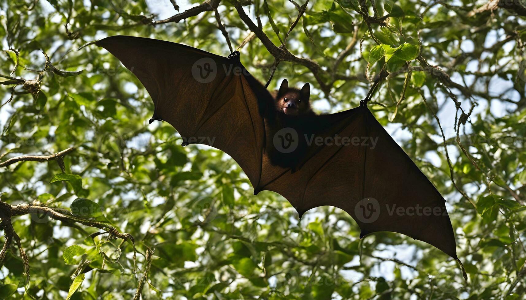 AI generated a bat is flying through the trees photo