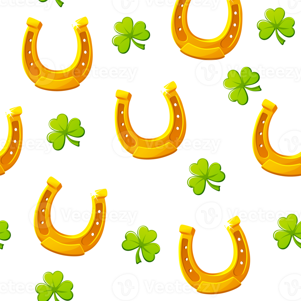 Seamless pattern with Horseshoe and clover or shamrock for St, Patricks Day png