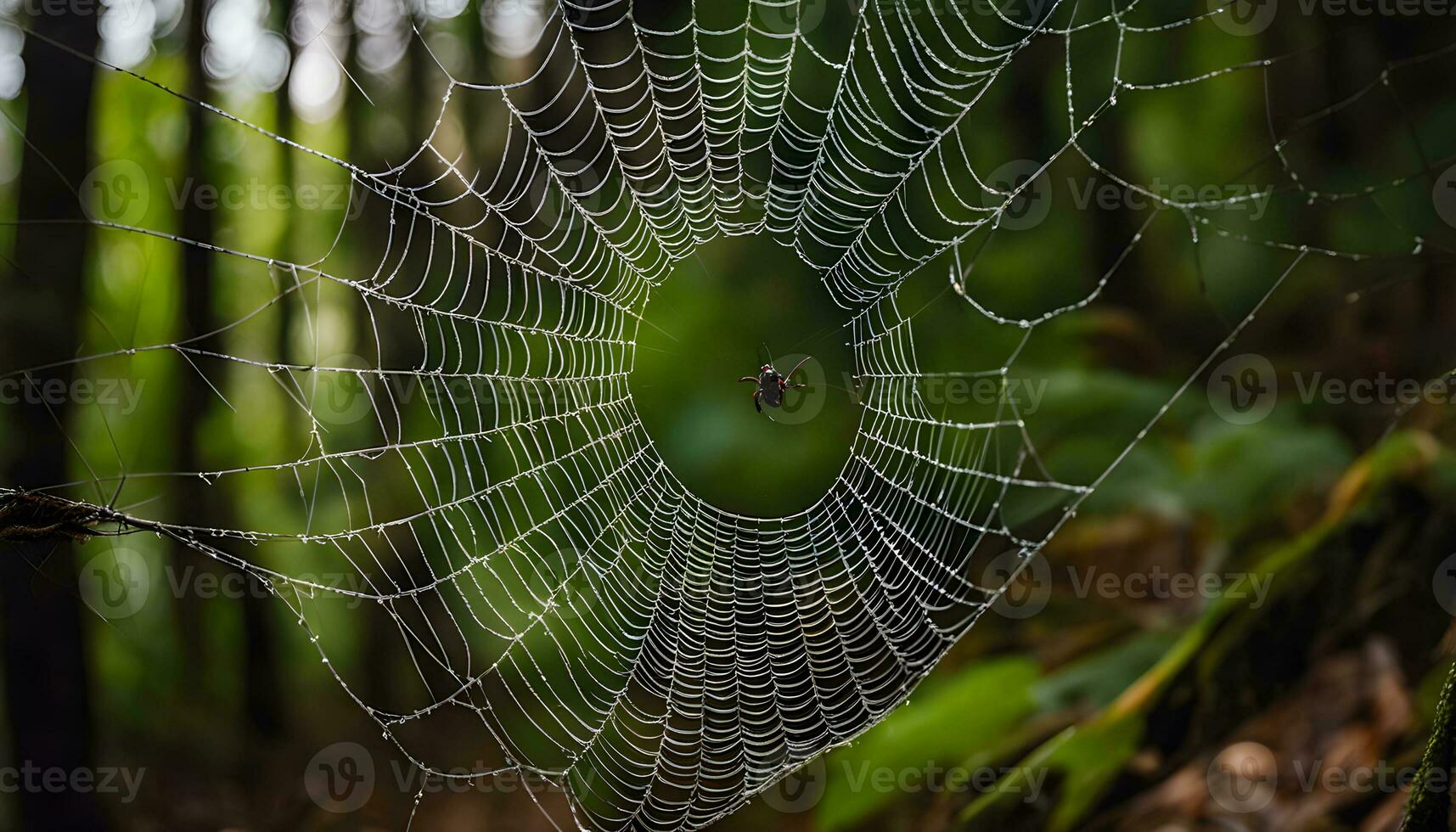 AI generated a spider web in the forest photo
