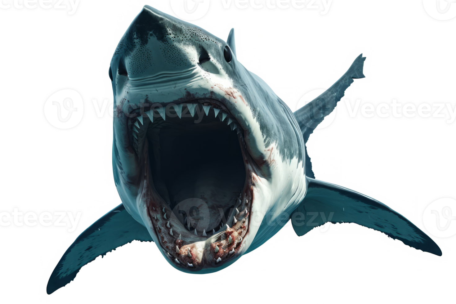 AI generated Shark with open jaws isolated on transparent background. Aggressive marine predator png