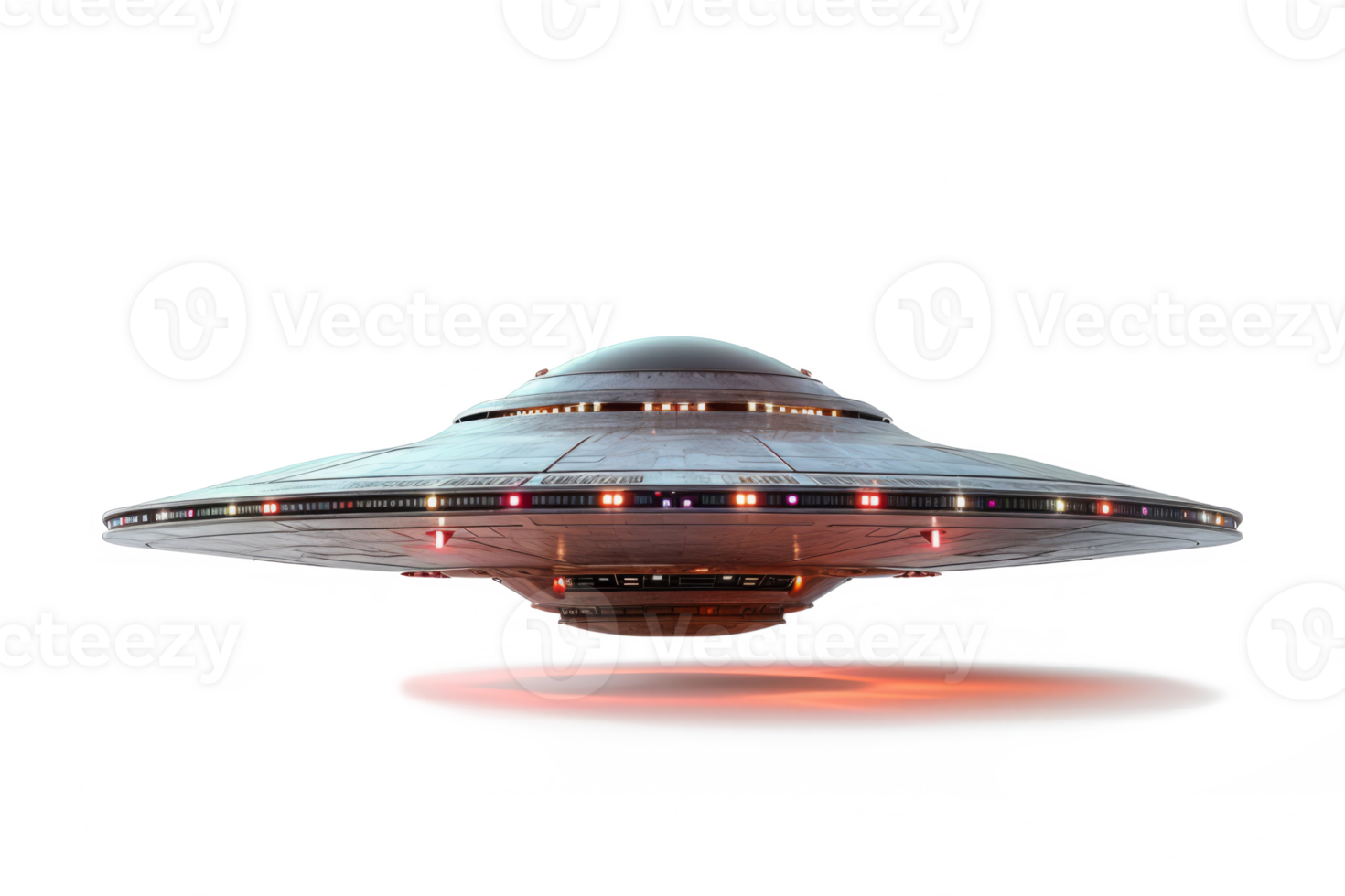 AI generated UFO, alien spaceship isolated on transparent background, Close up of flying saucer, Alien abduction concept png