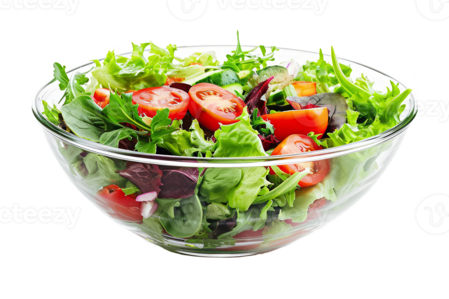 AI generated Salad with fresh vegetables in a bowl isolated on transparent background, Organic food ingredients for healthy nutrition, Diet concept png