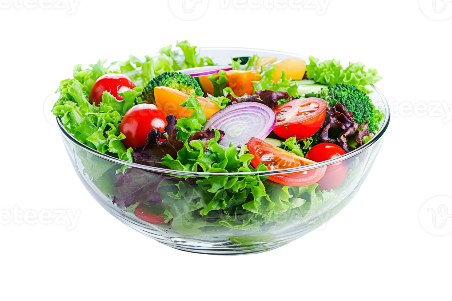 AI generated Salad with fresh vegetables in a bowl isolated on transparent background, Organic food ingredients for healthy nutrition, Diet concept png