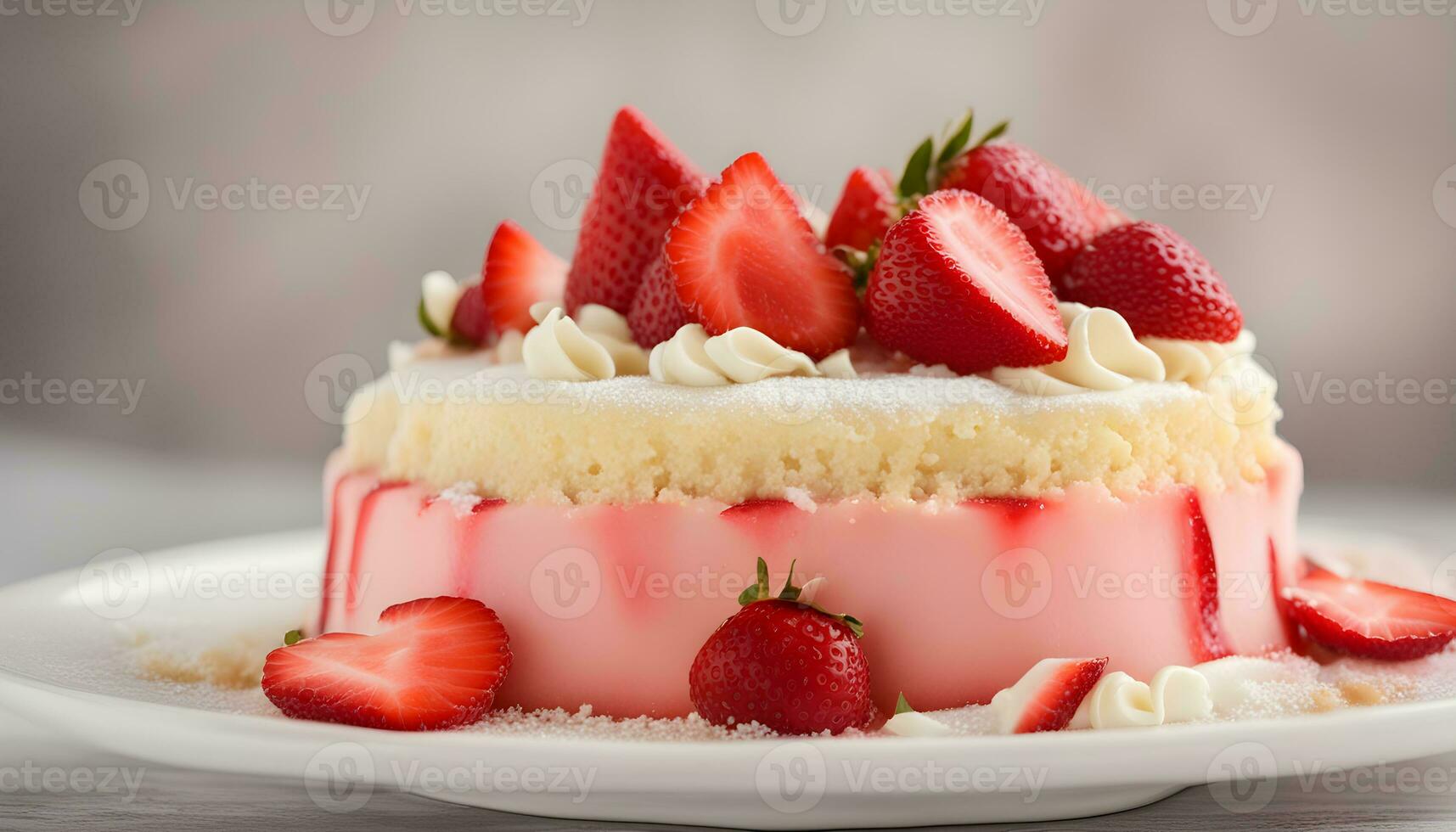 AI generated a strawberry cake with cream and strawberries on top photo