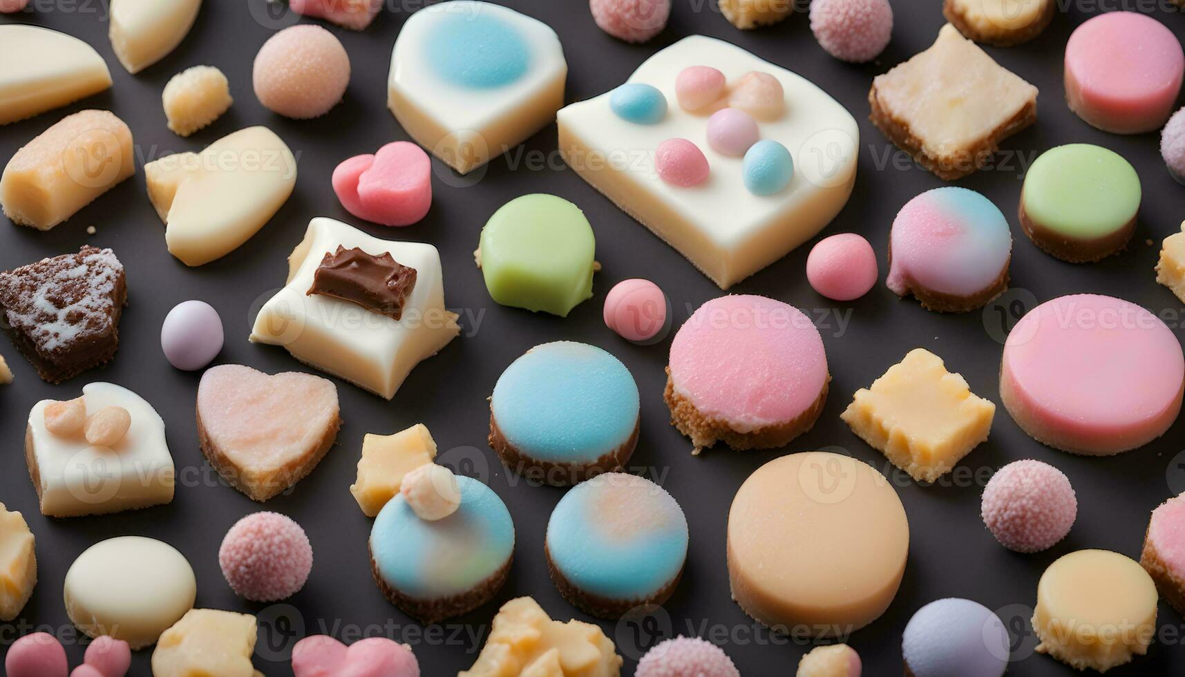 AI generated a variety of colorful sweets on a black background photo