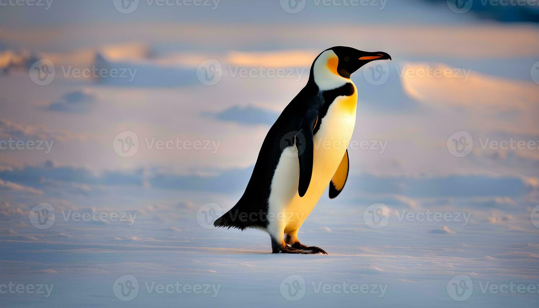 AI generated a penguin standing on the snow in the sun photo