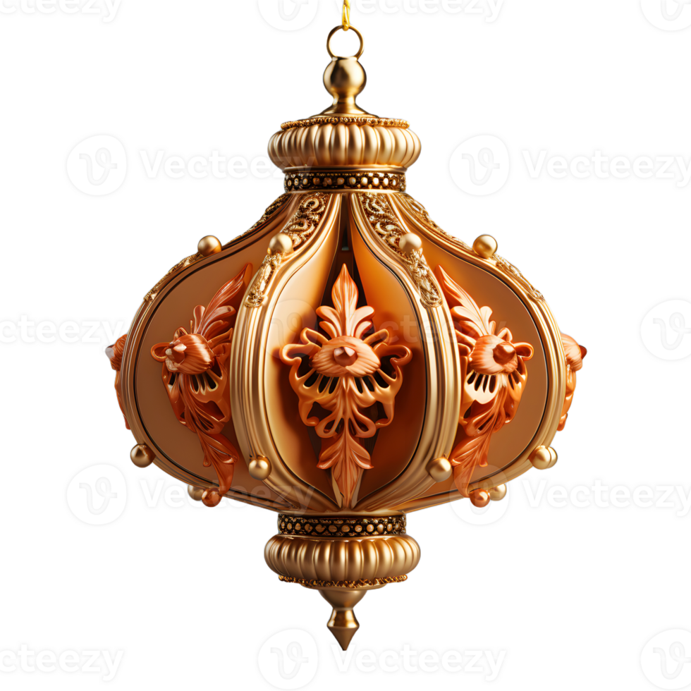 AI generated Luxury Gold Chinese Lantern Isolated on Transparent Background. Generative Ai png