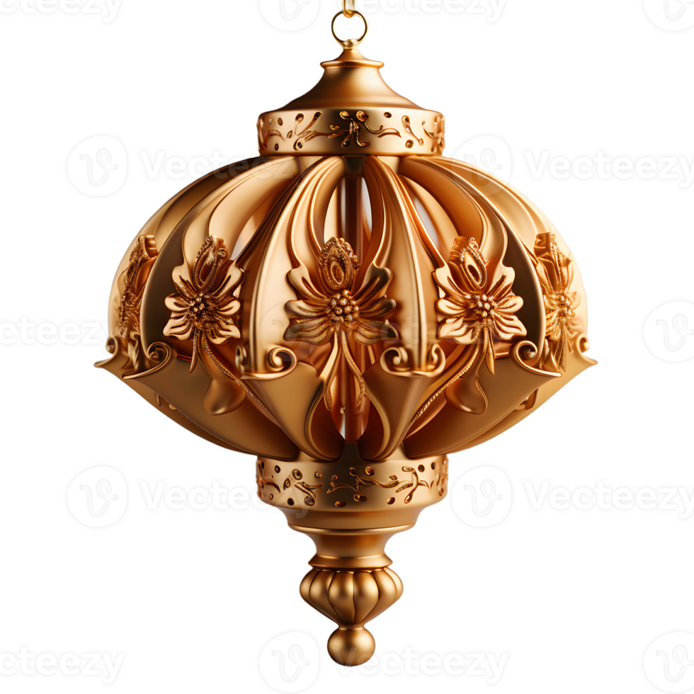 AI generated Luxury Gold Chinese Lantern Isolated on Transparent Background. Generative Ai png