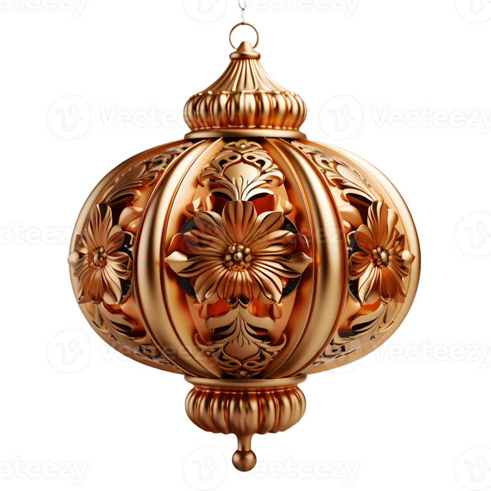 AI generated Luxury Gold Chinese Lantern Isolated on Transparent Background. Generative Ai png