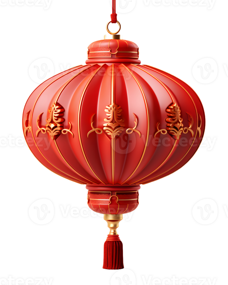 AI generated Red Chinese Lantern Isolated on Transparent Background. Generative Ai png