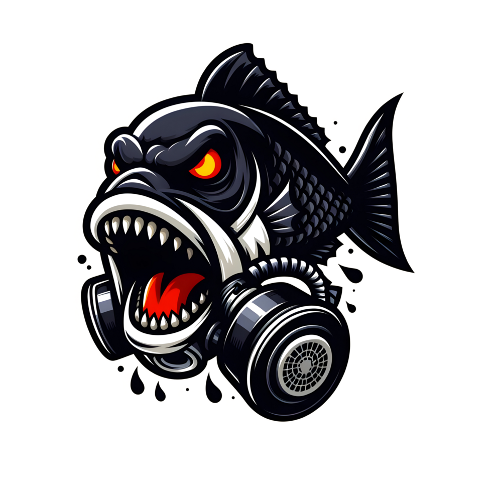 AI generated an angry fish with headphones on its head png