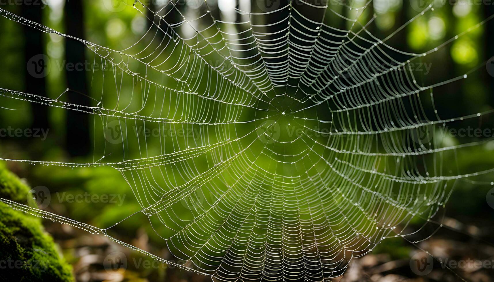 AI generated a spider web in the forest photo